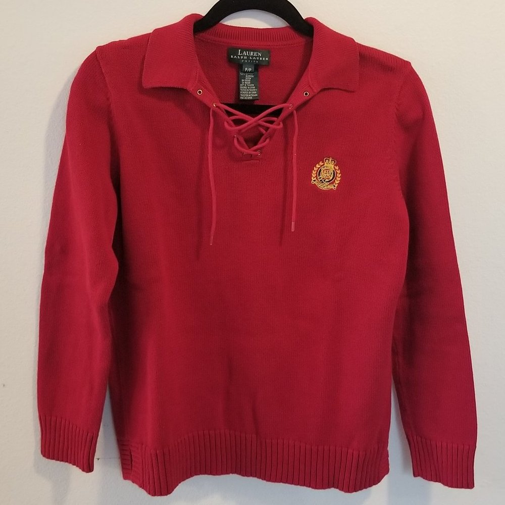 VTG Ralph Lauren Petite P/P Red Sweater with Crest